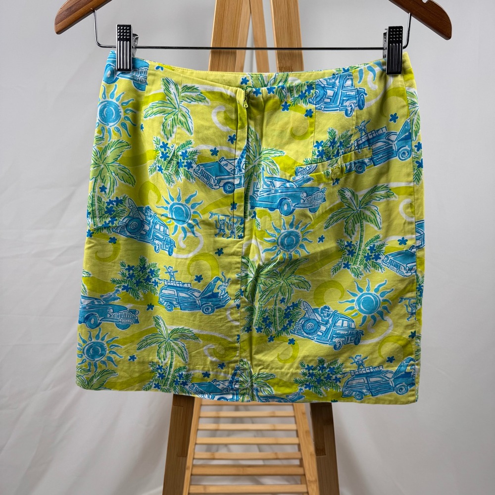 Lilly Pulitzer Mini Skirt Women 2P Yellow Blue Crusin Print A-Line Tropical - Picture 2 of 9